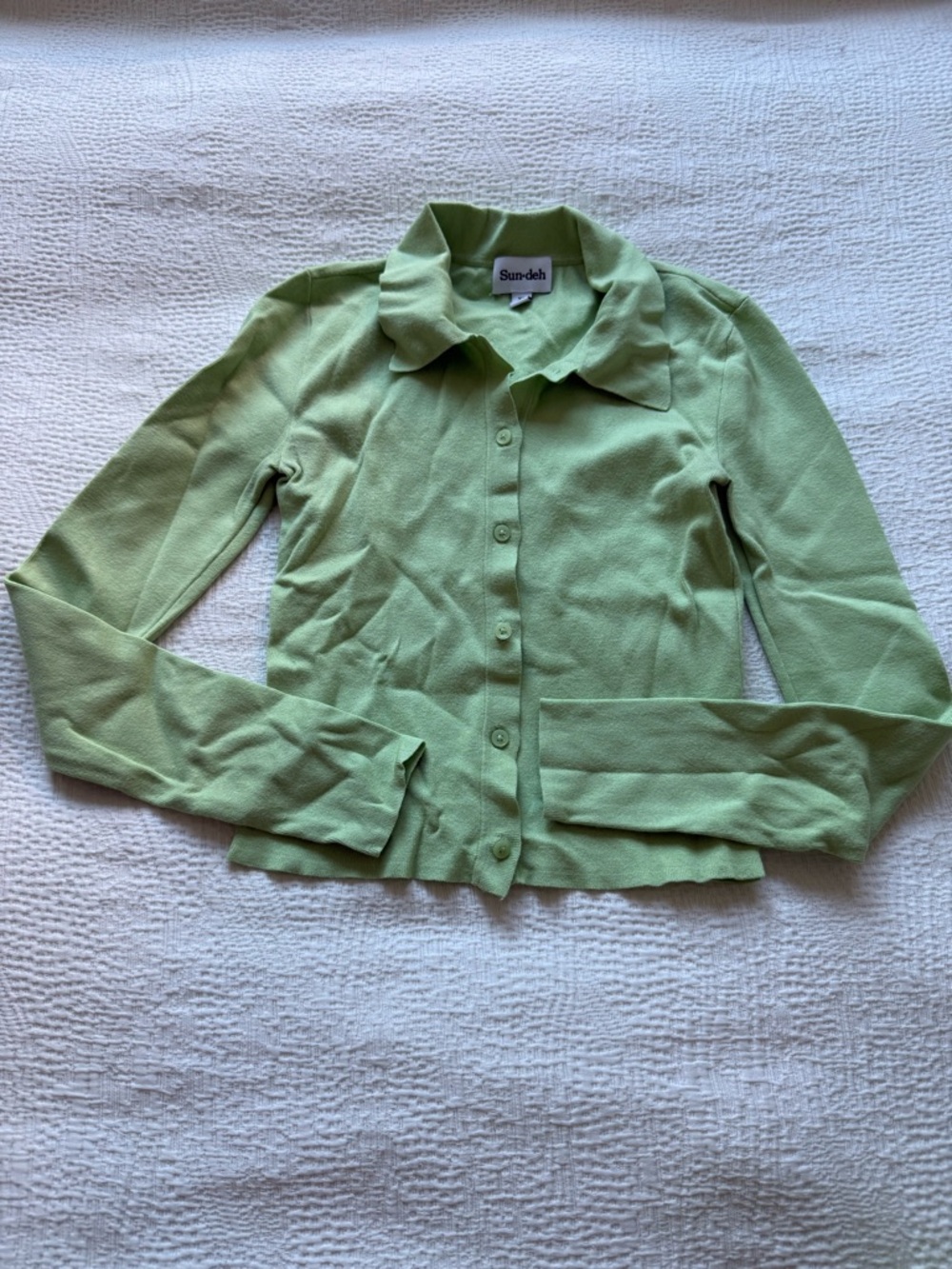 Aritzia Light Green Button-Front Collared Cardigan